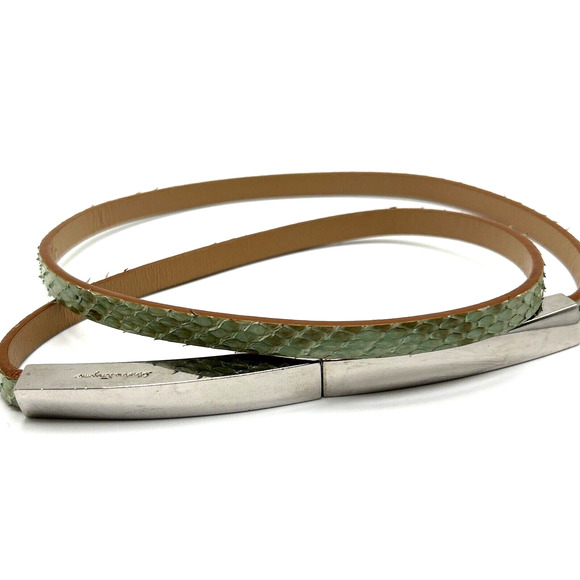 Vintage Salvatore Ferragamo Womens Size 29" Green Snakeskin Thin Strap Belt - Picture 1 of 15